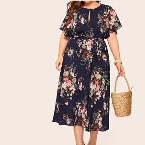 Karla keyhole floral belted dress